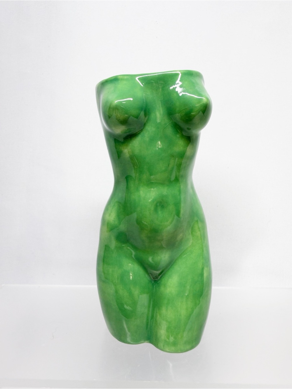 Vintage Hand Painted Female Body Ceramic Vase Green Artist Signed